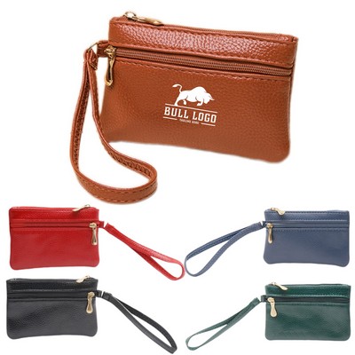 Portable Litchi Pattern Double Zipper Coin Purse