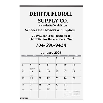 Monthly Wall Calendar w/1 Color Imprint (12 ¼"x 18 ½)