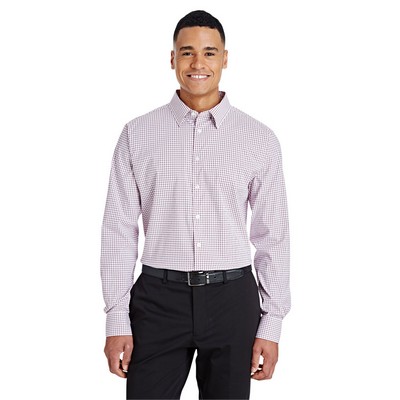 Devon and Jones® Men's CrownLux Performance® Micro Windowpane Woven Long Sleeve Dress Shirt
