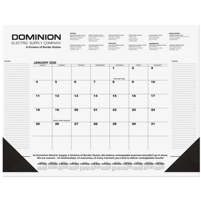Black Calendar Desk Pad w/1 Color Imprint (21 ¾"x 17")