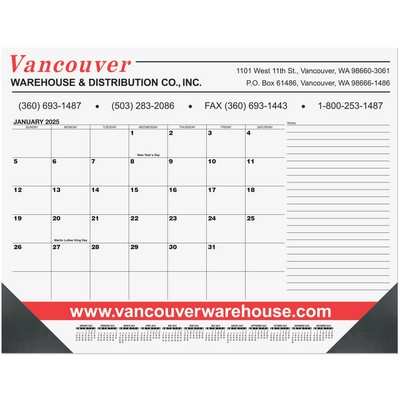Black Calendar Desk Pad w/Side Notes Line & 2 Color Imprint (21 ¾"x 17")