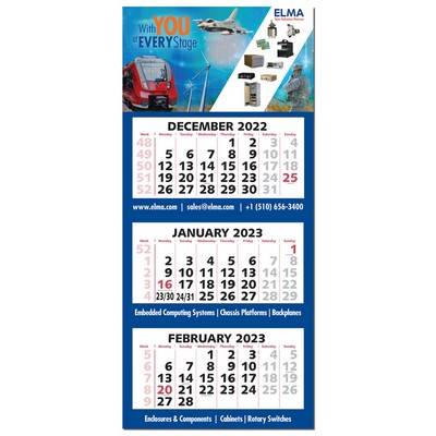 3 Month to View Wall Calendar